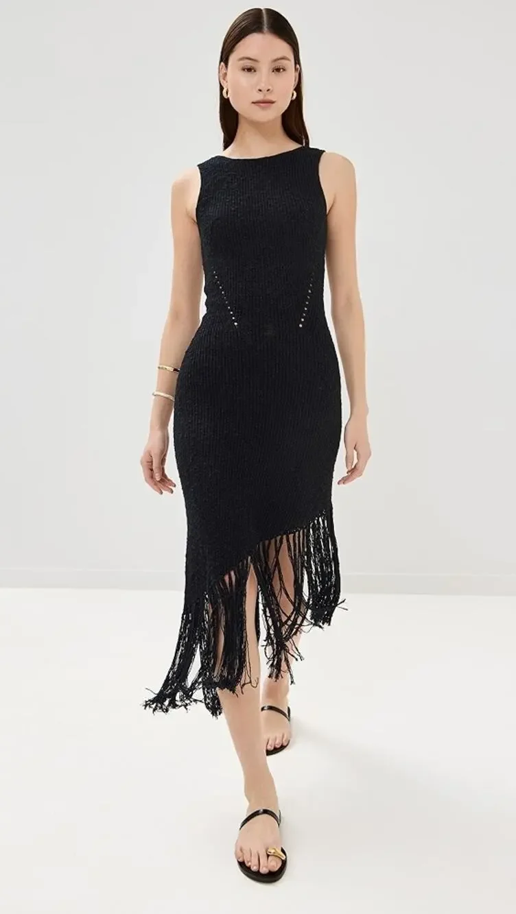 NWT RAILS Rylee Fringe Asymmetrical Sleeveless Dress Black Large L